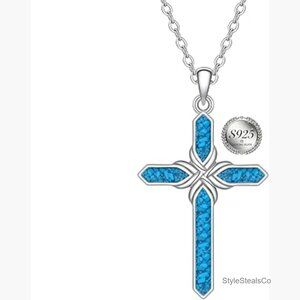Sterling Silver Turquoise Cross Pendant Necklace with 20-Inch Chain